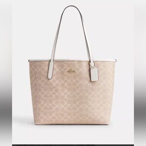 Coach Beige and White Tote Bag